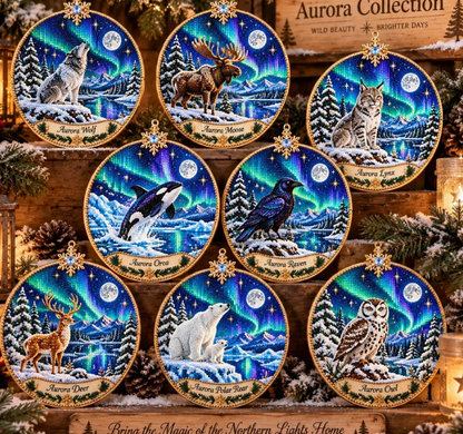 🌌 14-Day Aurora Diamond Painting Advent Calendar – DIY Wooden Christmas Ornament Kit