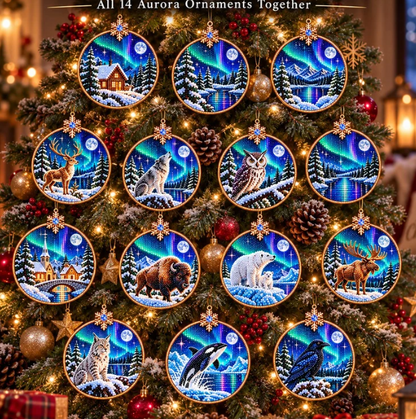 🌌 14-Day Aurora Diamond Painting Advent Calendar – DIY Wooden Christmas Ornament Kit