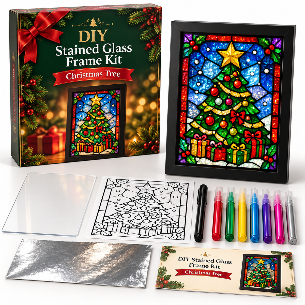 🎄✨ DIY Christmas Stained Glass Frame Kit – Create Your Own Holiday Window Art