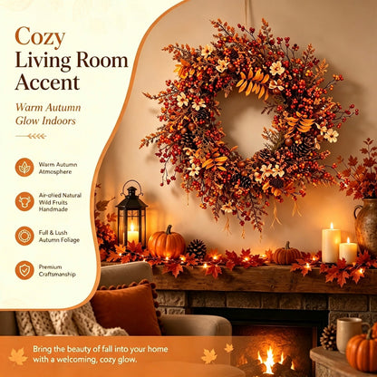 Natural Dried Fruit Handmade Fall Wreath Thanksgiving Front Door Decor