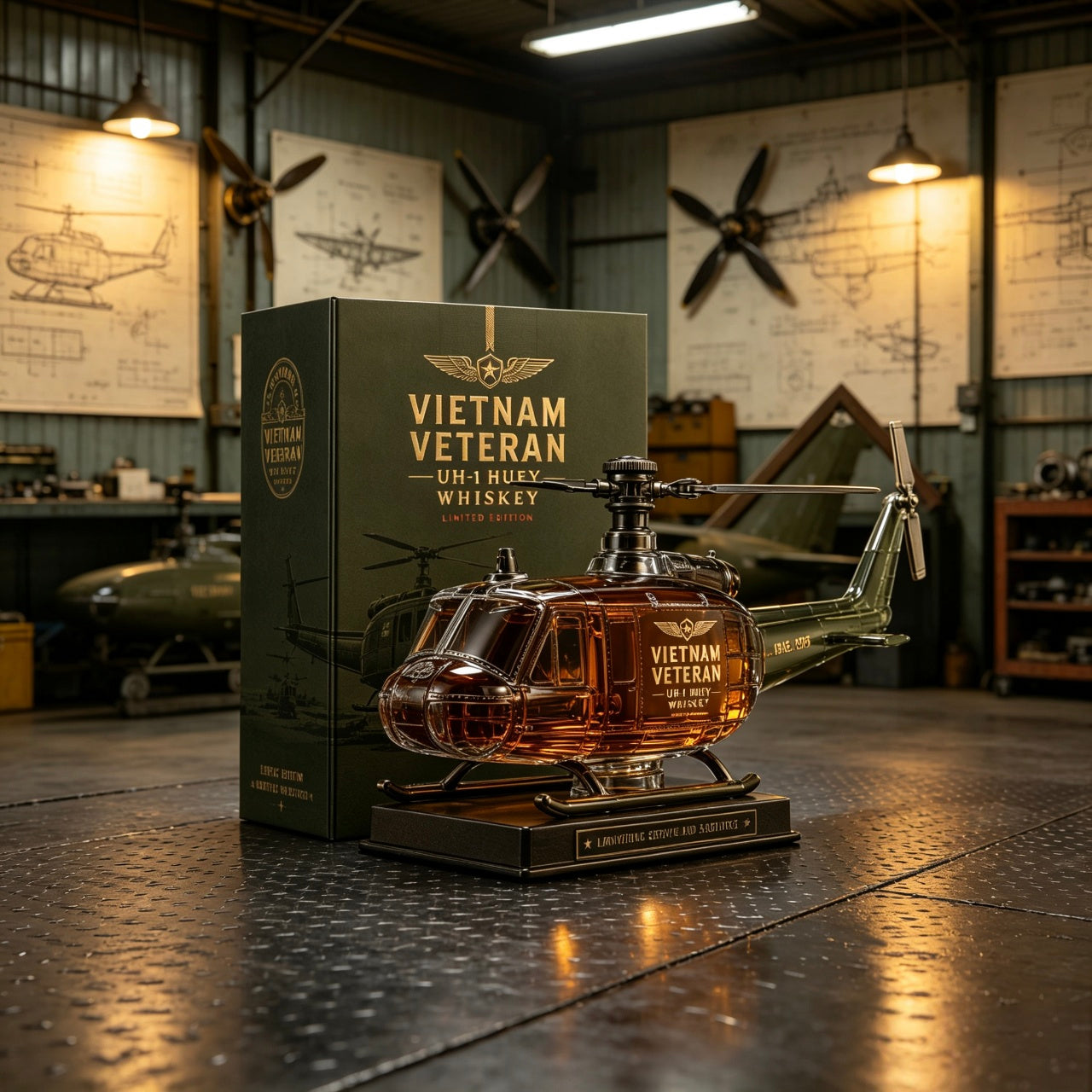 🇺🇸 Vietnam Veteran UH‑1 Huey Whiskey Decanter (1965‑1975) 🚁🥃