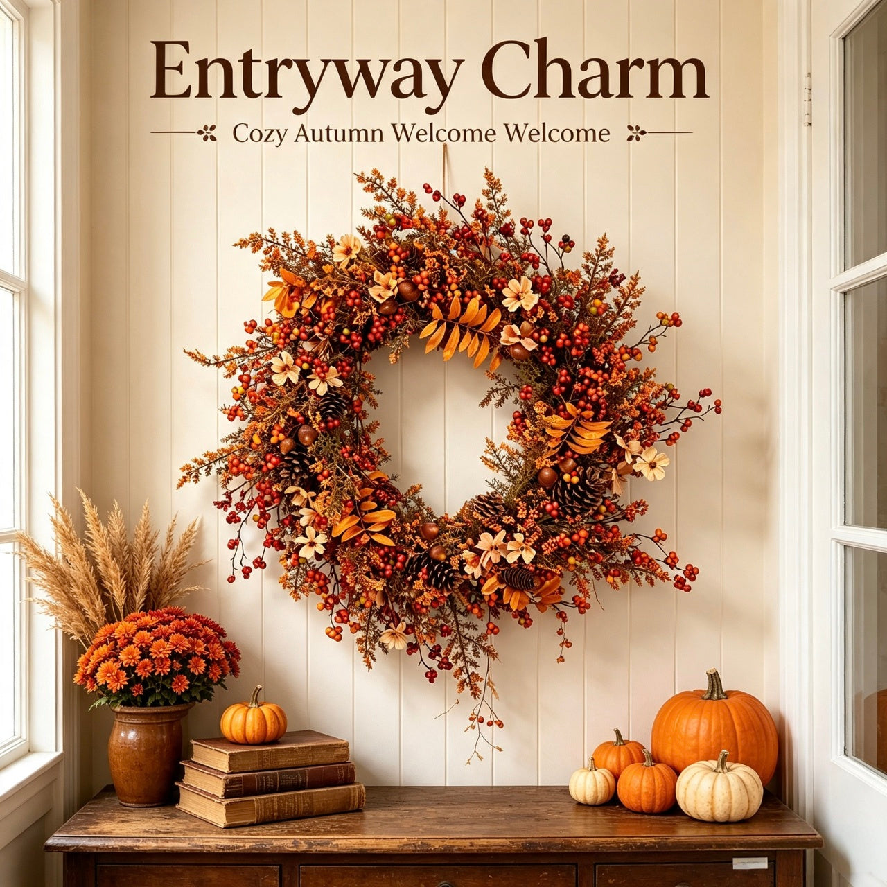 Natural Dried Fruit Handmade Fall Wreath Thanksgiving Front Door Decor