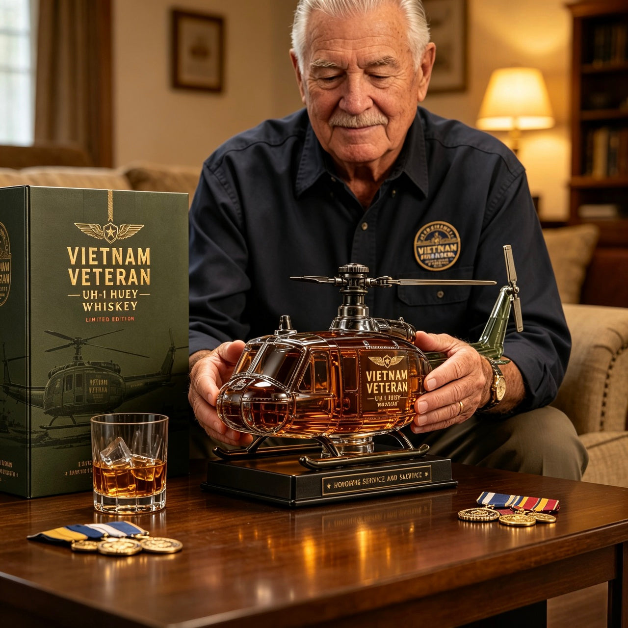 🇺🇸 Vietnam Veteran UH‑1 Huey Whiskey Decanter (1965‑1975) 🚁🥃