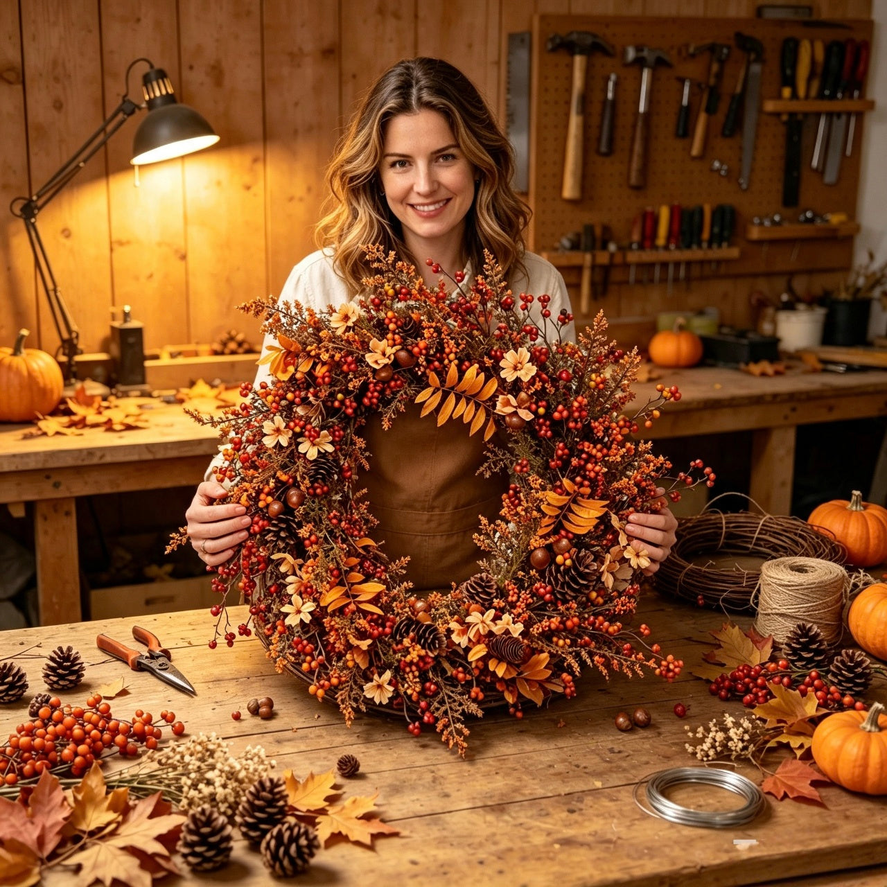 Natural Dried Fruit Handmade Fall Wreath Thanksgiving Front Door Decor
