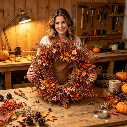 Natural Dried Fruit Handmade Fall Wreath Thanksgiving Front Door Decor