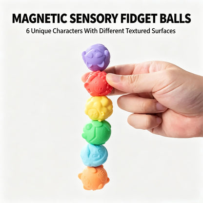 🐾 Cute Character Magnetic Silicone Balls Quiet Sensory Fidget 6‑Pack