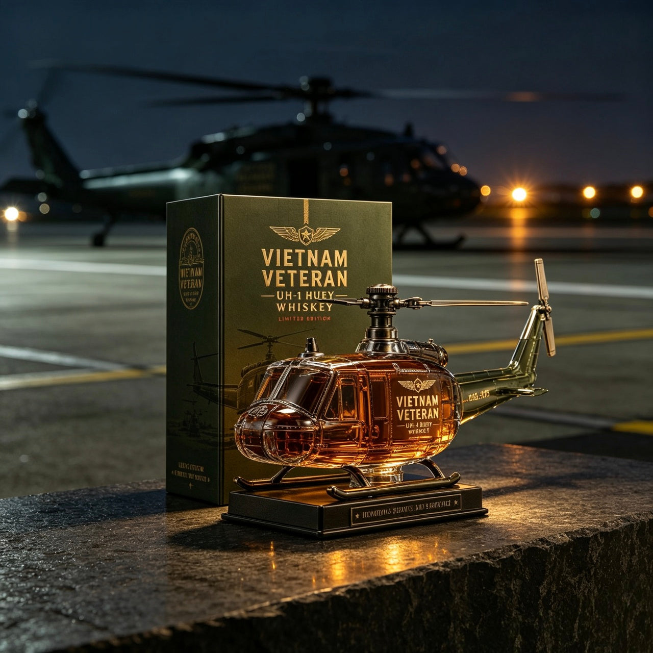 🇺🇸 Vietnam Veteran UH‑1 Huey Whiskey Decanter (1965‑1975) 🚁🥃