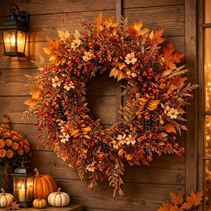 Natural Dried Fruit Handmade Fall Wreath Thanksgiving Front Door Decor