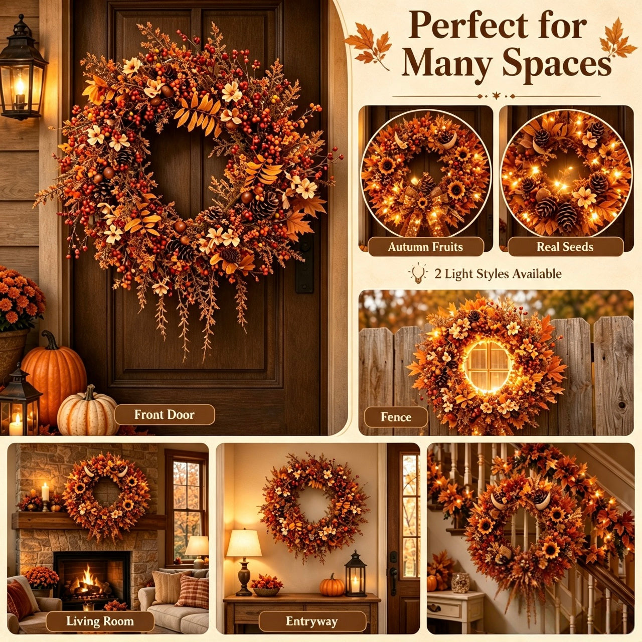 Natural Dried Fruit Handmade Fall Wreath Thanksgiving Front Door Decor