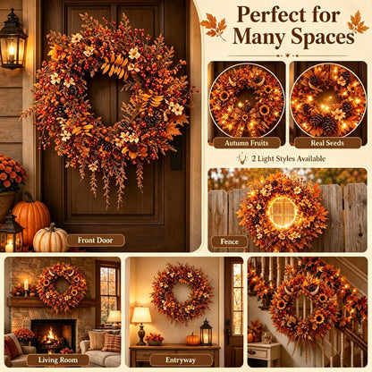 Natural Dried Fruit Handmade Fall Wreath Thanksgiving Front Door Decor