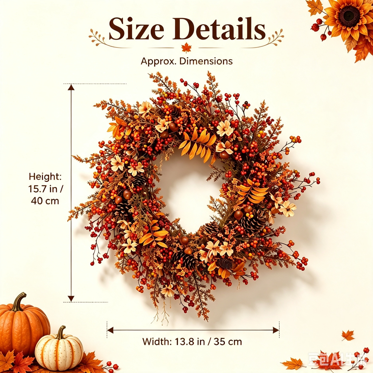 Natural Dried Fruit Handmade Fall Wreath Thanksgiving Front Door Decor