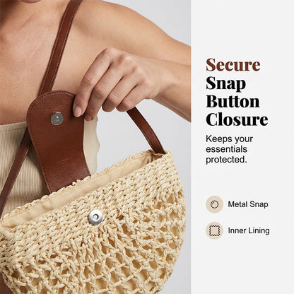 🌿 Boho Woven Half Moon Crossbody Bag for Women Summer Beach Purse