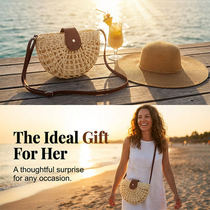 🌿 Boho Woven Half Moon Crossbody Bag for Women Summer Beach Purse