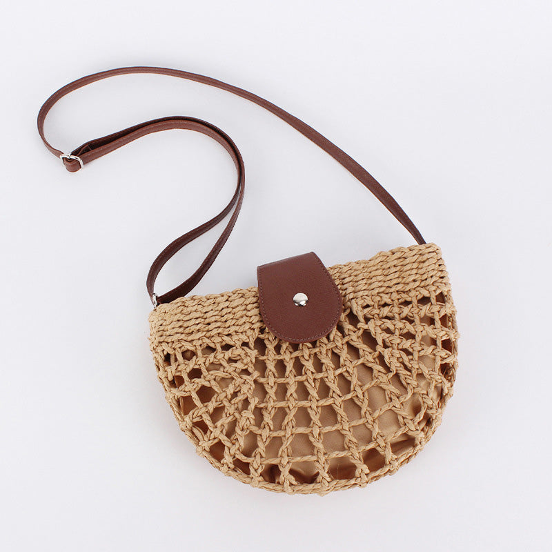 🌿 Boho Woven Half Moon Crossbody Bag for Women Summer Beach Purse