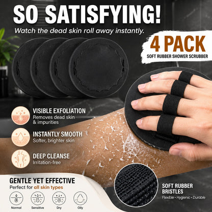 🧽 4-Pack Soft Rubber Shower Scrubbers – Gentle Exfoliating Body Brush
